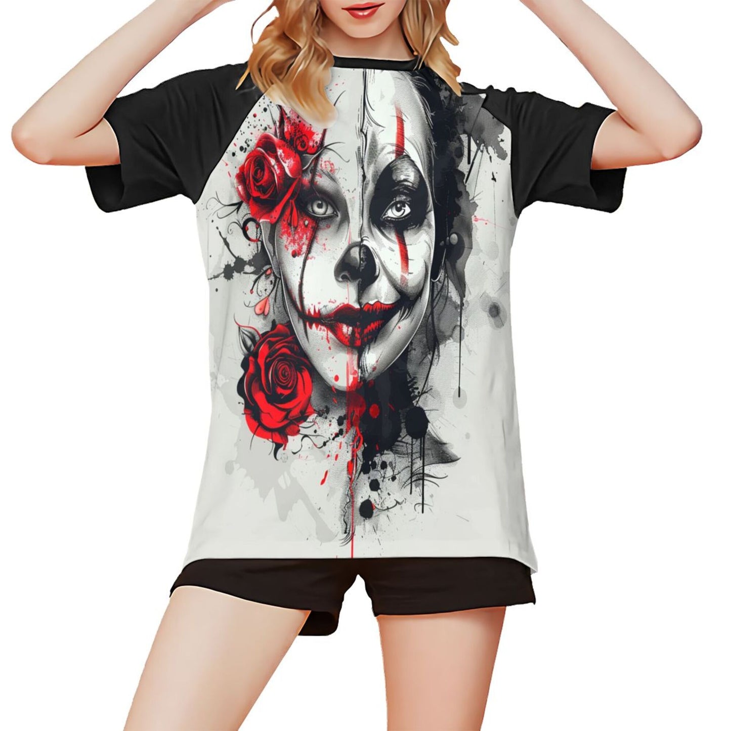 Bloody Clown Graphic Oversized Short Sleeve T-shirt, Unique Street Style Design