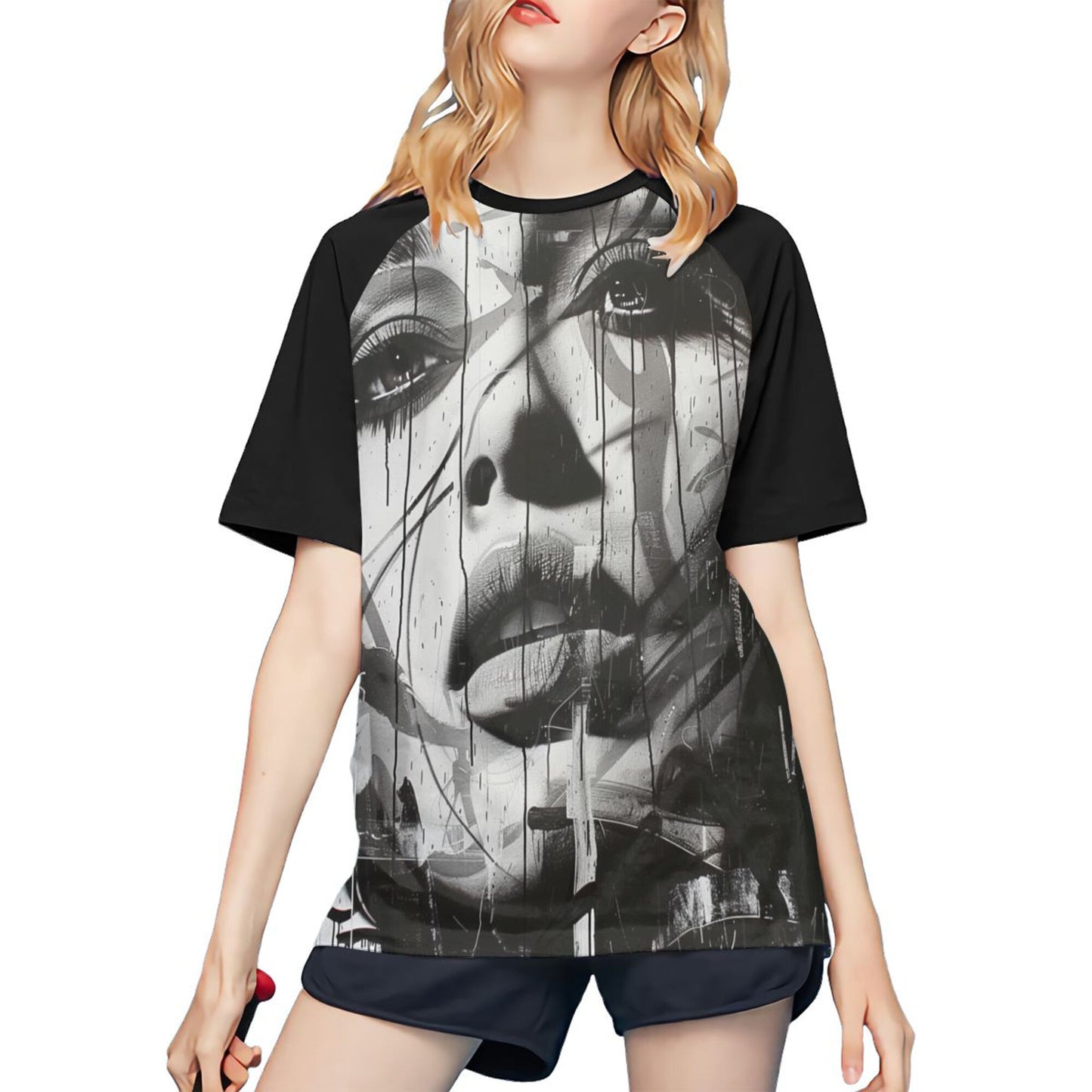 Black and White Graffiti Face Graphic Short Sleeve T-shirt